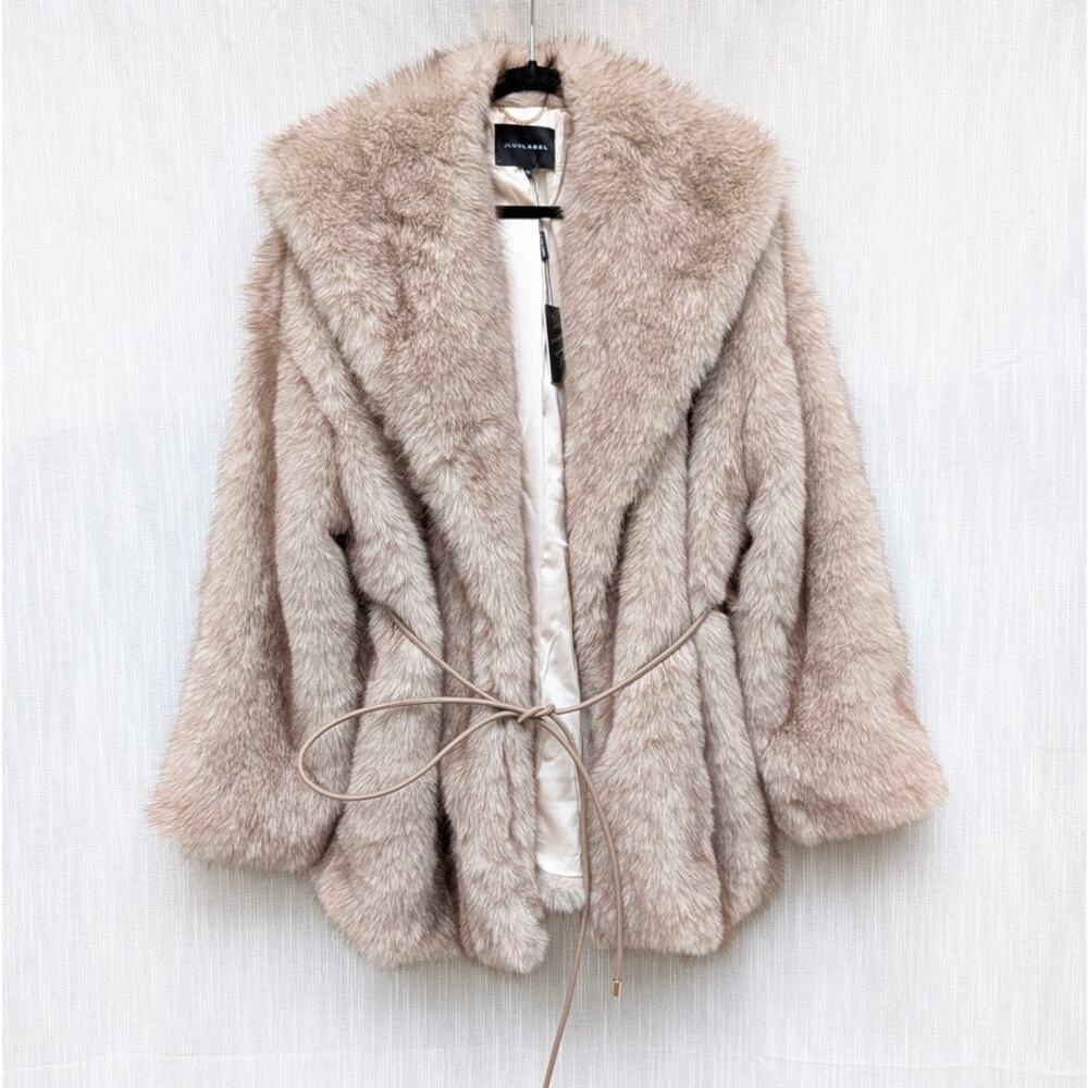 NWT JLuxLabel Ivory/Brown Soft Season Faux Fur Coat, size L/XL - Picture 2 of 8